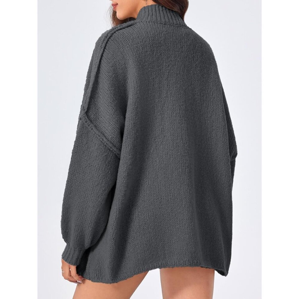 Women's  Dark Gray Oversized Cardigans Button Down Chunky Fall Sweater Coats - Picture 5 of 5